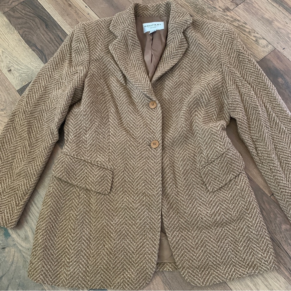 Emanuel Ungaro Vintage Designer Tan Wool Blazer Petite Size 4 - Picture 3 of 13